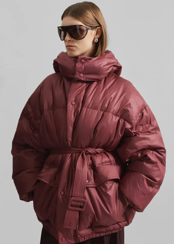 The Frankie Shop Outerwear Hedon Belted Puffer Jacket 8211 Burgundy 8211 Women