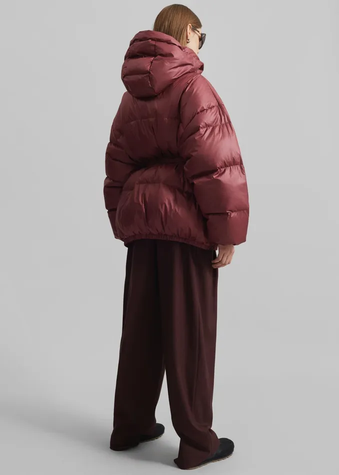 The Frankie Shop Outerwear Hedon Belted Puffer Jacket 8211 Burgundy 8211 Women