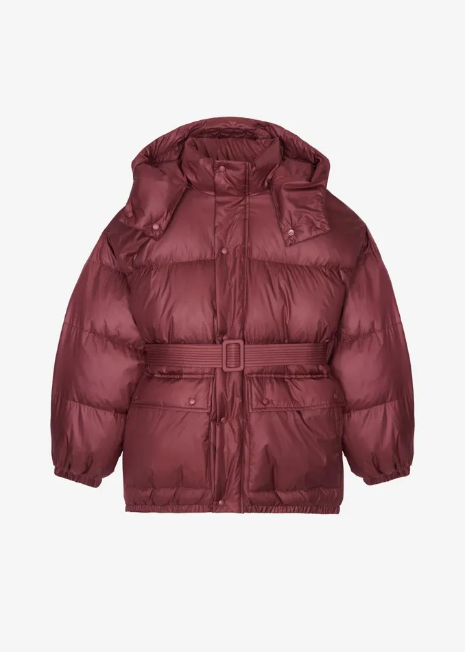 The Frankie Shop Outerwear Hedon Belted Puffer Jacket 8211 Burgundy 8211 Women