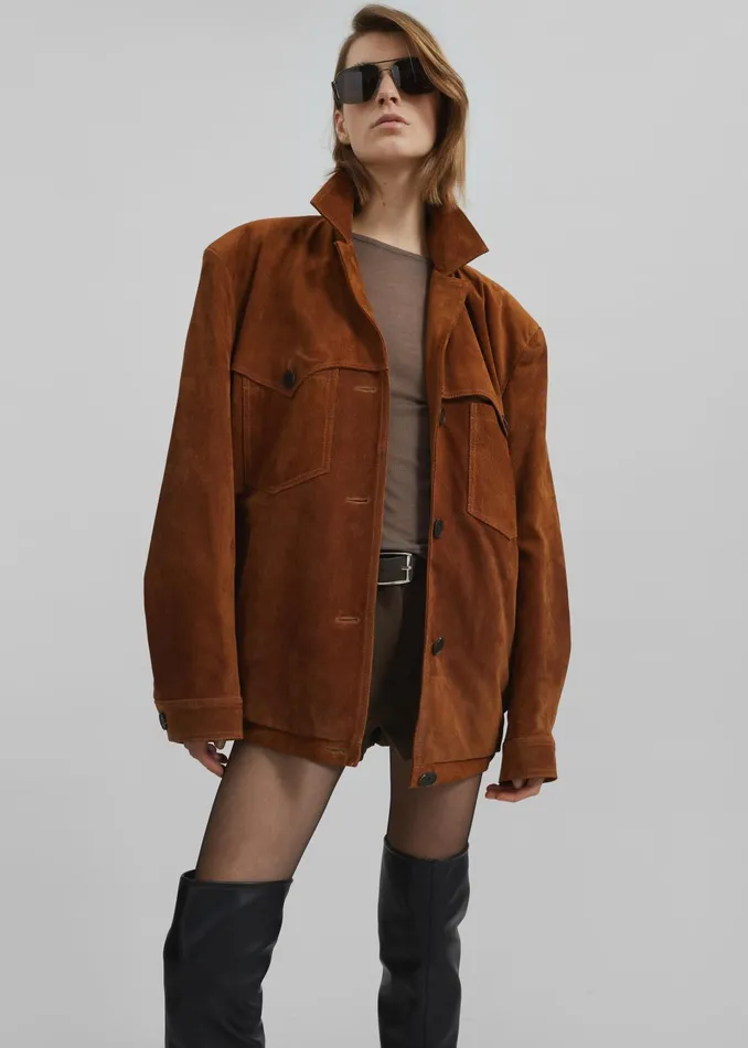 The Frankie Shop Outerwear Marlo Suede Jacket 8211 Hazelnut 8211 Women
