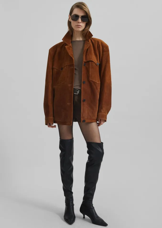 The Frankie Shop Outerwear Marlo Suede Jacket 8211 Hazelnut 8211 Women