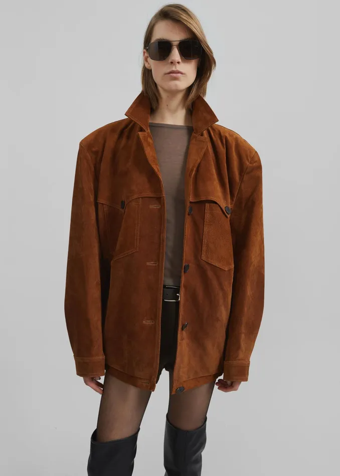 The Frankie Shop Outerwear Marlo Suede Jacket 8211 Hazelnut 8211 Women