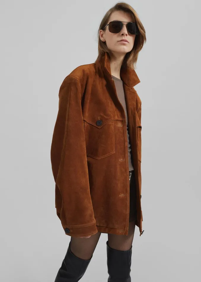 The Frankie Shop Outerwear Marlo Suede Jacket 8211 Hazelnut 8211 Women