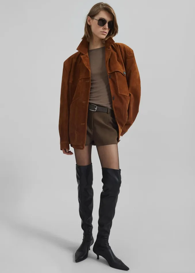 The Frankie Shop Outerwear Marlo Suede Jacket 8211 Hazelnut 8211 Women