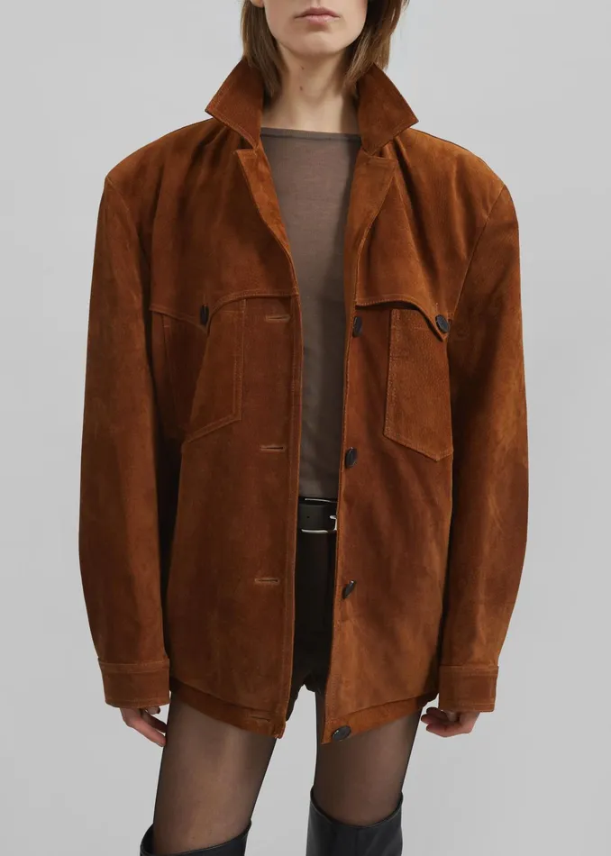 The Frankie Shop Outerwear Marlo Suede Jacket 8211 Hazelnut 8211 Women