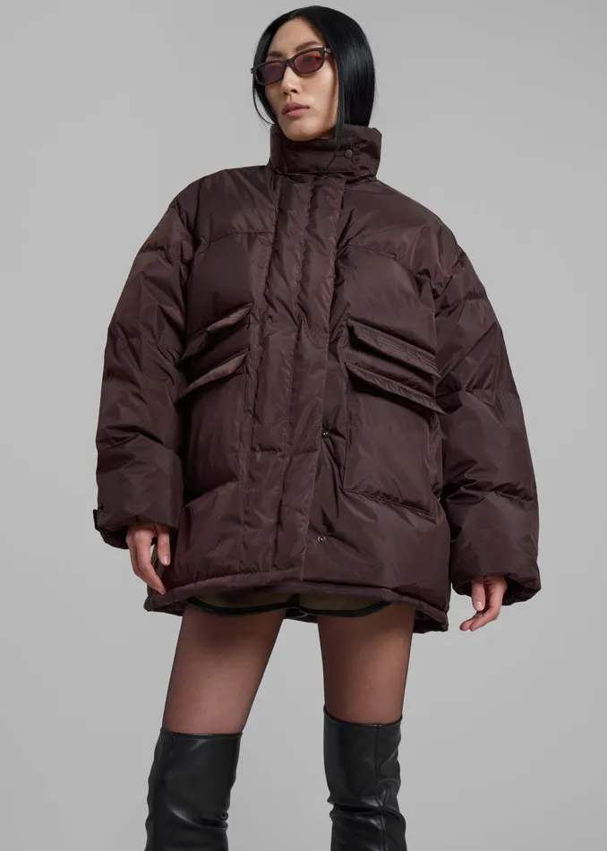 The Frankie Shop Outerwear Nixa Puffer Jacket 8211 Brown 8211 Women