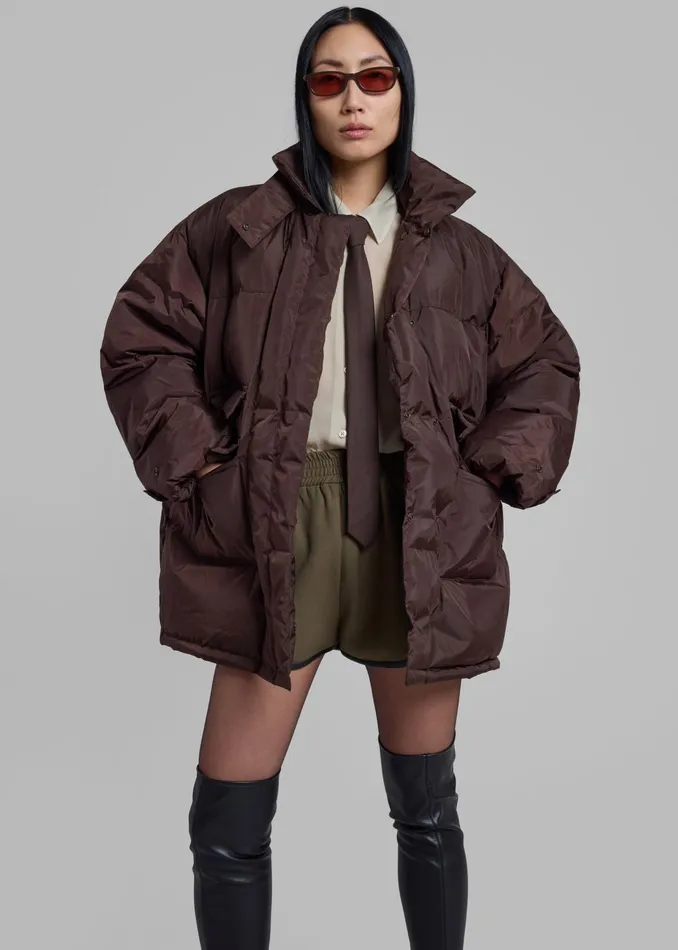 The Frankie Shop Outerwear Nixa Puffer Jacket 8211 Brown 8211 Women