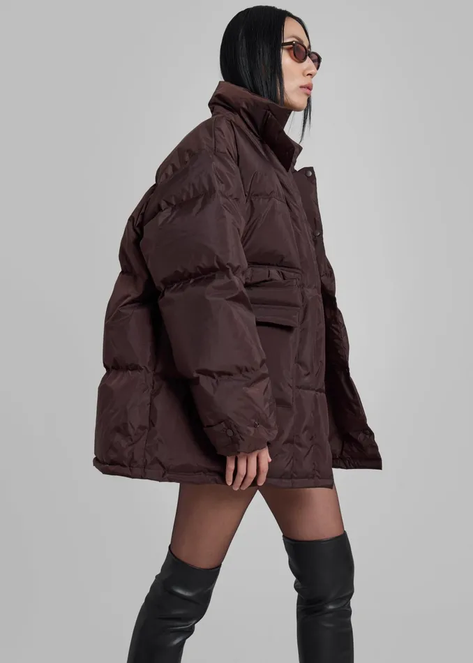 The Frankie Shop Outerwear Nixa Puffer Jacket 8211 Brown 8211 Women