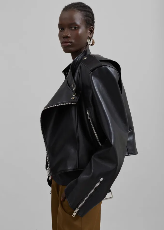 The Frankie Shop Outerwear Teagan Boxy Faux Leather Jacket 8211 Black 8211 Women