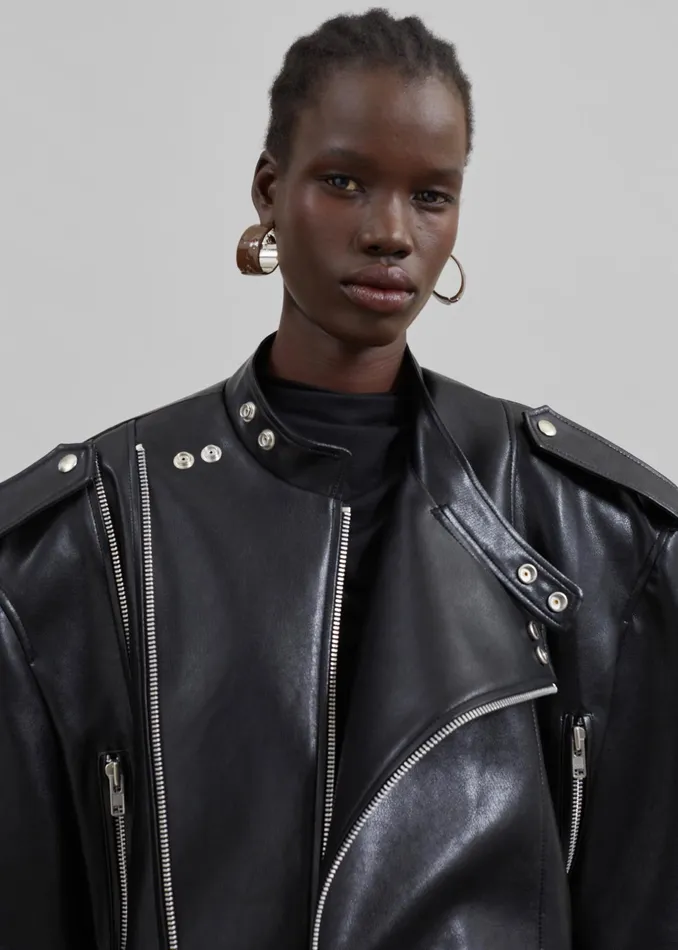 The Frankie Shop Outerwear Teagan Boxy Faux Leather Jacket 8211 Black 8211 Women