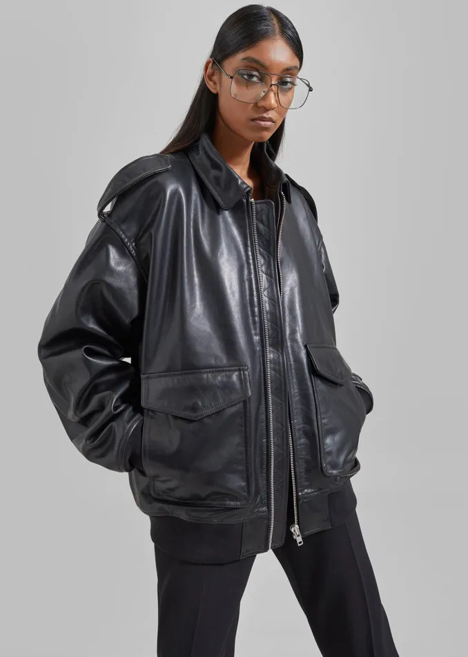 The Frankie Shop Outerwear Viper Leather Jacket 8211 Black 8211 WomenMen