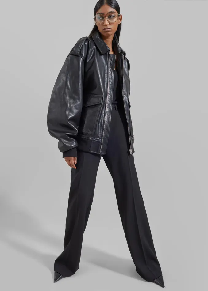 The Frankie Shop Outerwear Viper Leather Jacket 8211 Black 8211 WomenMen