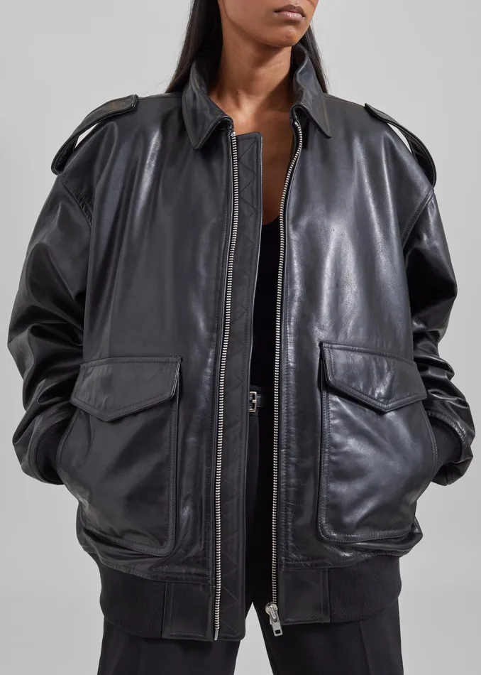 The Frankie Shop Outerwear Viper Leather Jacket 8211 Black 8211 WomenMen