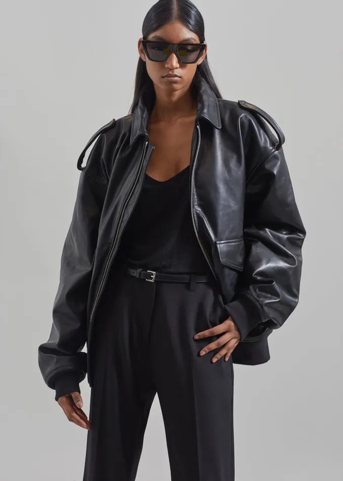 The Frankie Shop Outerwear Viper Leather Jacket 8211 Black 8211 WomenMen