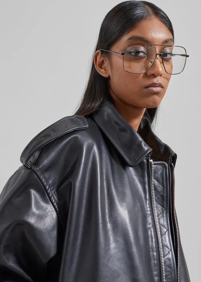 The Frankie Shop Outerwear Viper Leather Jacket 8211 Black 8211 WomenMen