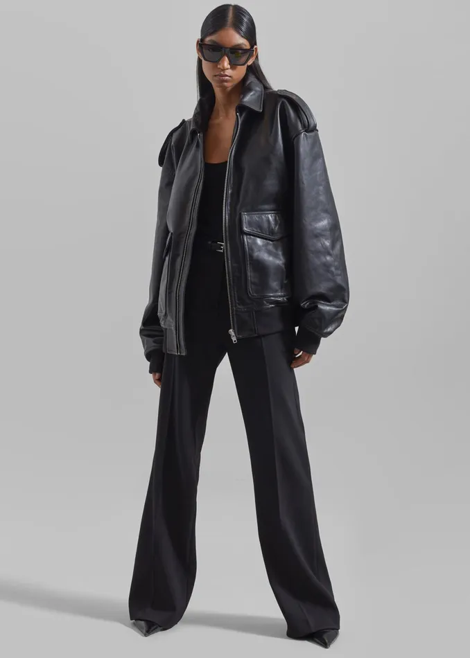 The Frankie Shop Outerwear Viper Leather Jacket 8211 Black 8211 WomenMen