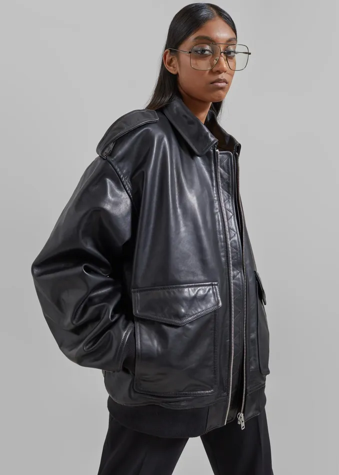 The Frankie Shop Outerwear Viper Leather Jacket 8211 Black 8211 WomenMen