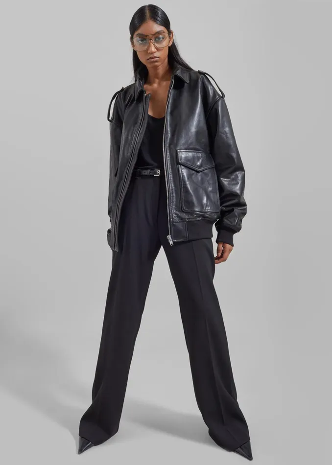 The Frankie Shop Outerwear Viper Leather Jacket 8211 Black 8211 WomenMen