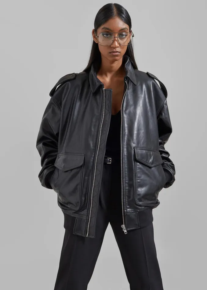 The Frankie Shop Outerwear Viper Leather Jacket 8211 Black 8211 WomenMen