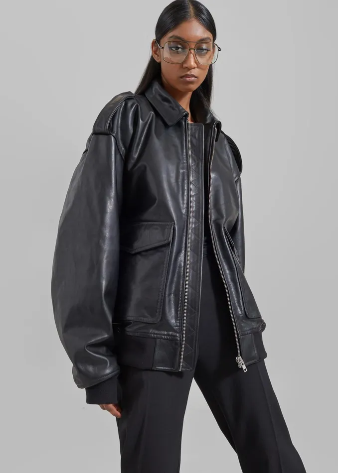 The Frankie Shop Outerwear Viper Leather Jacket 8211 Black 8211 WomenMen