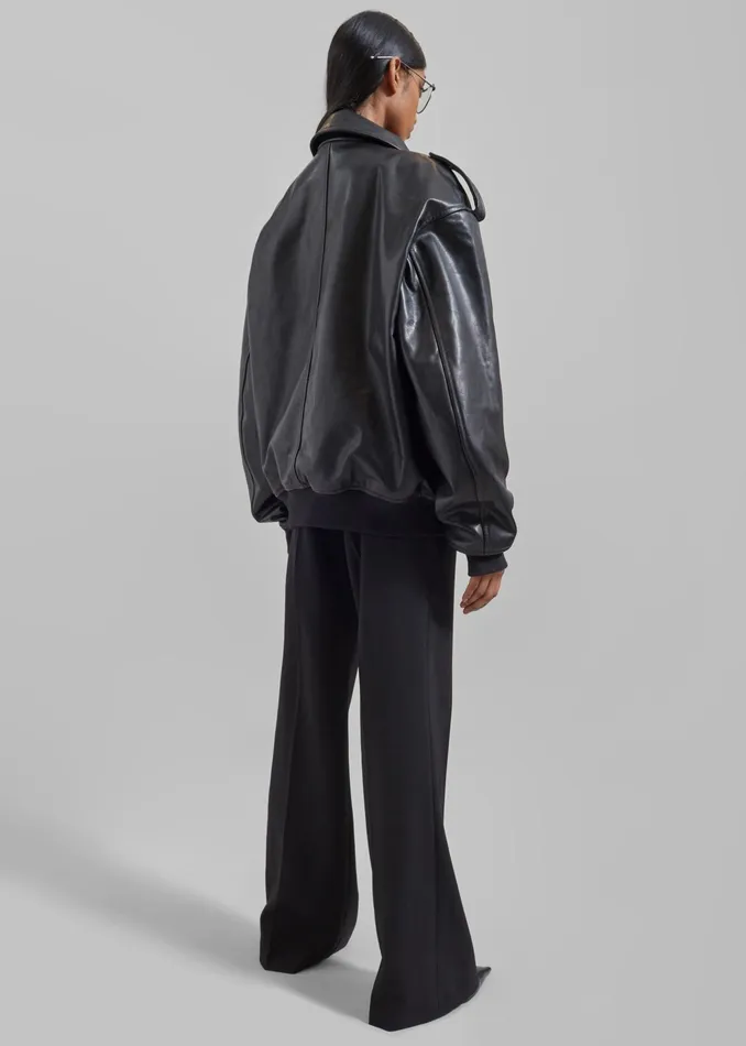 The Frankie Shop Outerwear Viper Leather Jacket 8211 Black 8211 WomenMen