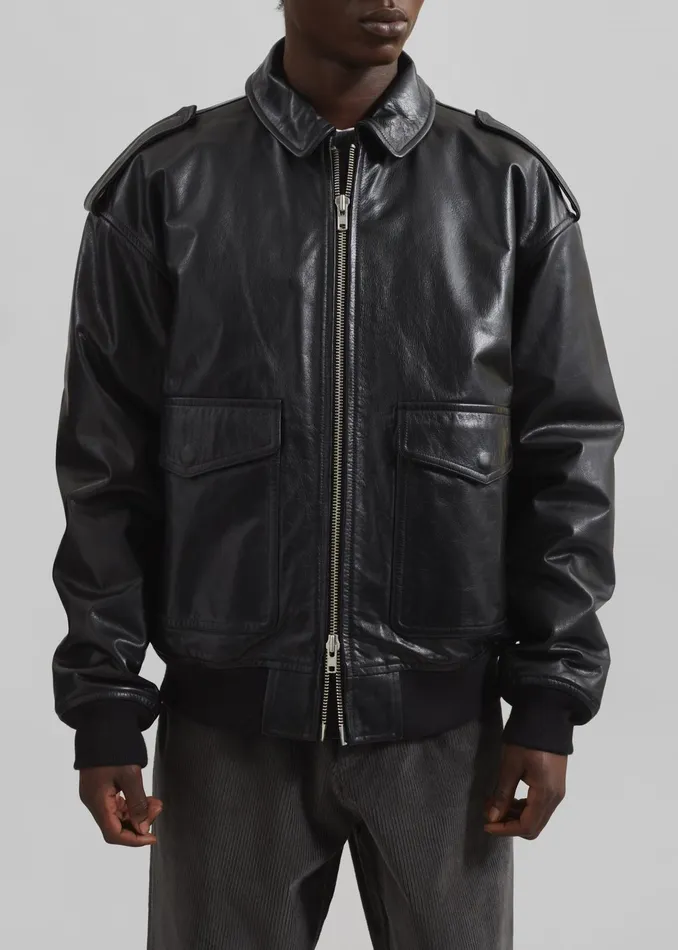 The Frankie Shop Outerwear Viper Leather Jacket 8211 Black 8211 WomenMen