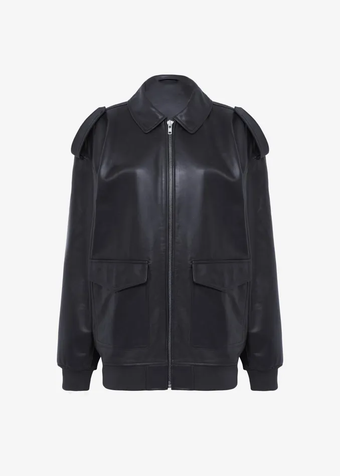 The Frankie Shop Outerwear Viper Leather Jacket 8211 Black 8211 WomenMen