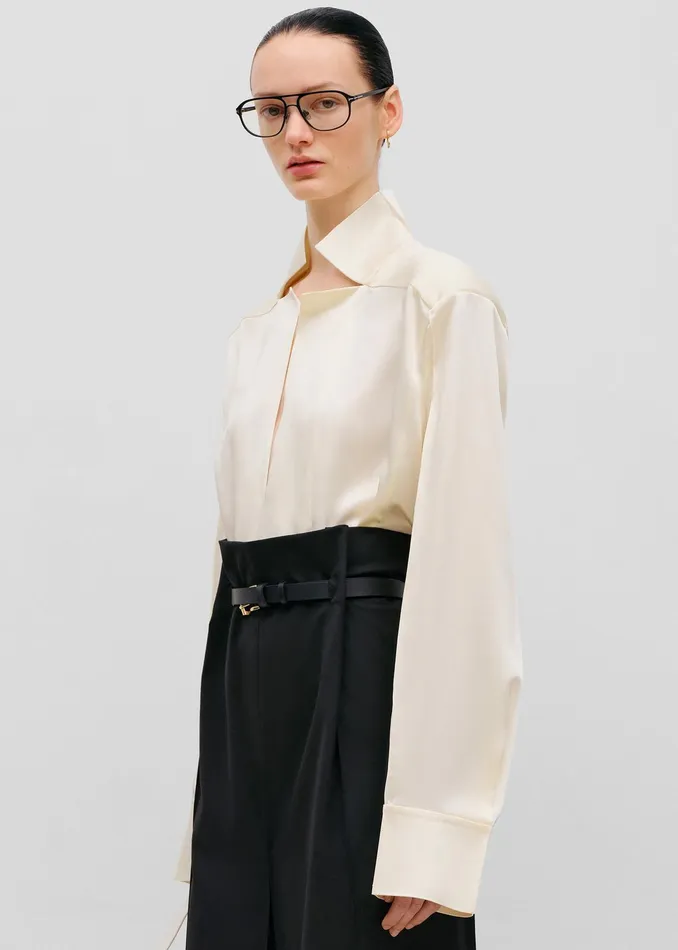 The Frankie Shop Tops Bevza StandCollar Blouse 8211 Vanilla 8211 Women