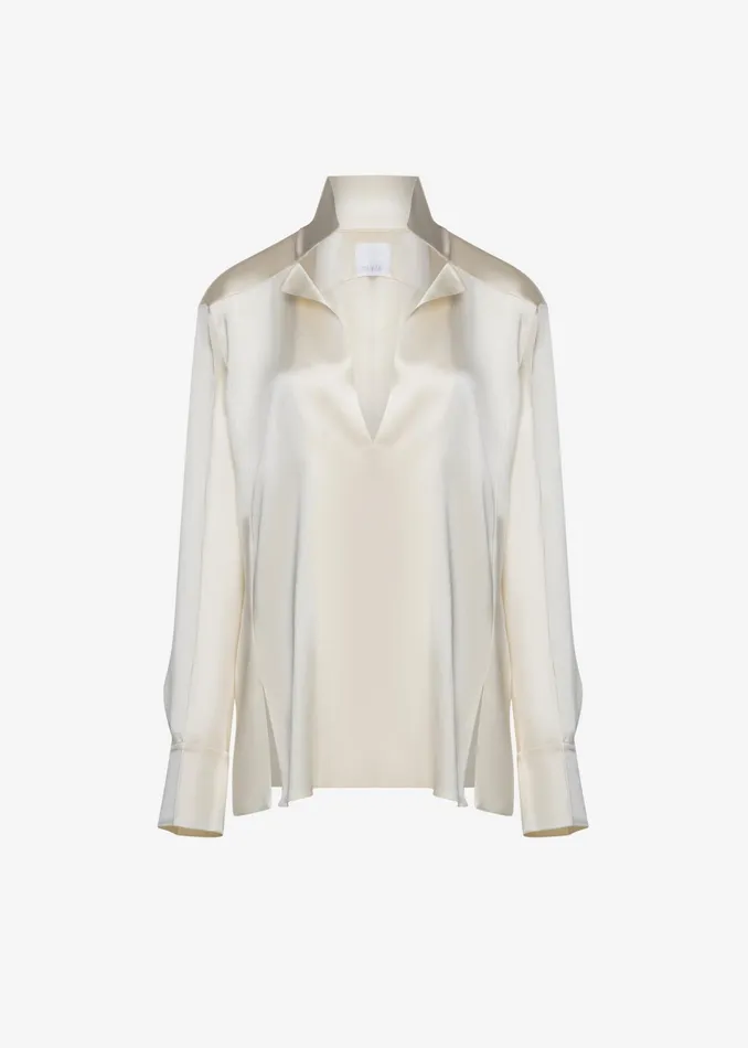 The Frankie Shop Tops Bevza StandCollar Blouse 8211 Vanilla 8211 Women