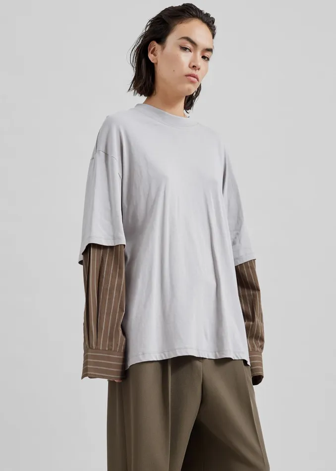 The Frankie Shop Tops Bryton Layered Tee 8211 GreyBrown 8211 Women