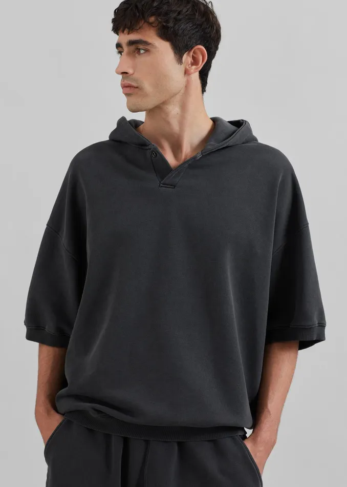 The Frankie Shop Tops Christian Short Sleeve Hoodie 8211 Charcoal 8211 Men