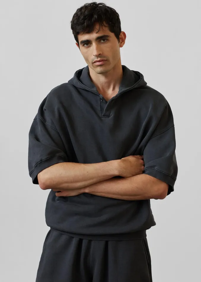 The Frankie Shop Tops Christian Short Sleeve Hoodie 8211 Charcoal 8211 Men
