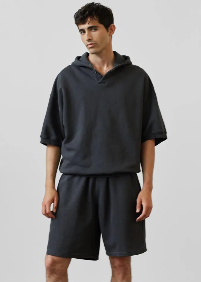 The Frankie Shop Tops Christian Short Sleeve Hoodie 8211 Charcoal 8211 Men