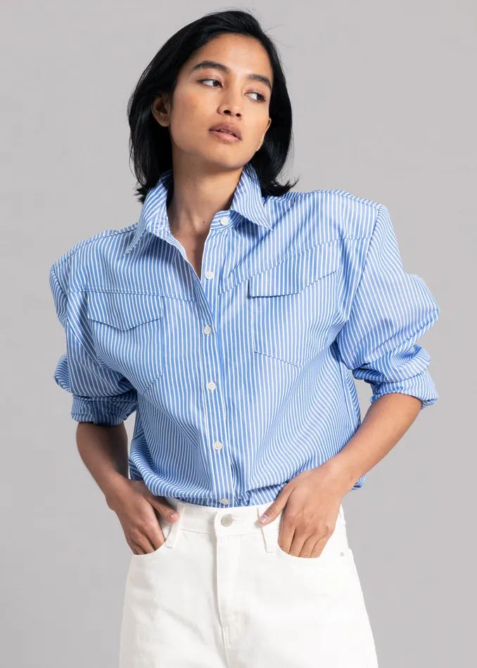 The Frankie Shop Tops Jeanne Padded Shirt 8211 White Stripe 8211 Women