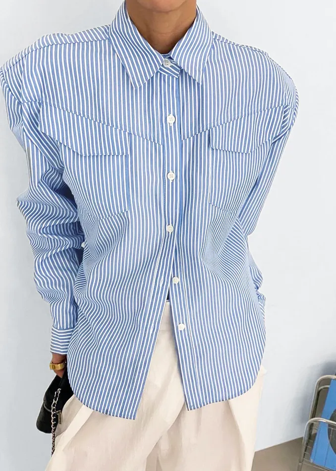 The Frankie Shop Tops Jeanne Padded Shirt 8211 White Stripe 8211 Women