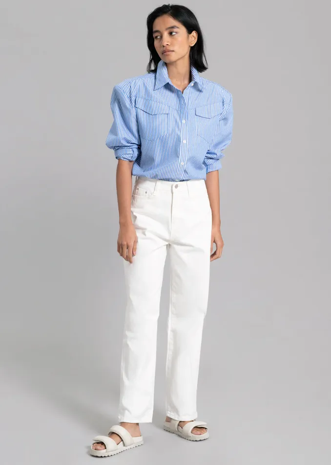 The Frankie Shop Tops Jeanne Padded Shirt 8211 White Stripe 8211 Women