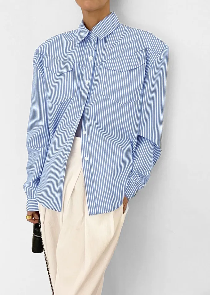 The Frankie Shop Tops Jeanne Padded Shirt 8211 White Stripe 8211 Women