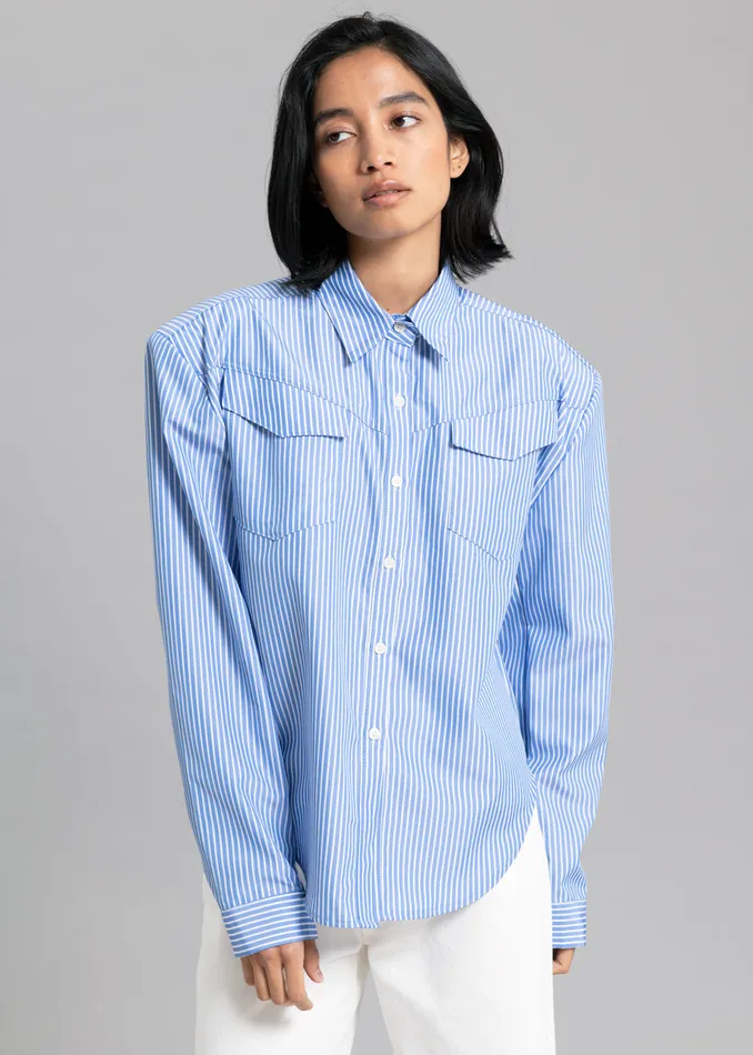 The Frankie Shop Tops Jeanne Padded Shirt 8211 White Stripe 8211 Women