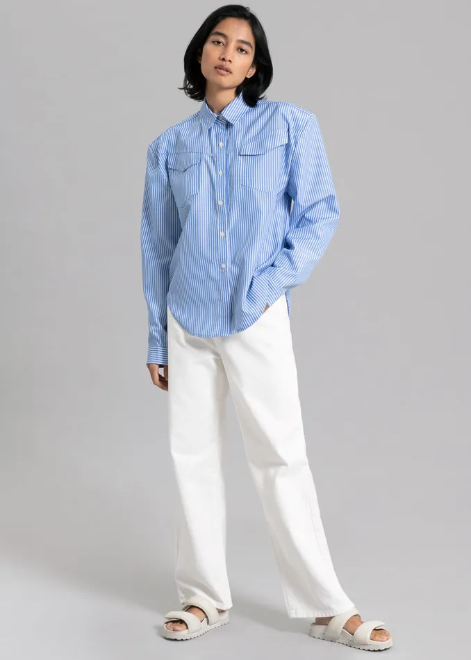 The Frankie Shop Tops Jeanne Padded Shirt 8211 White Stripe 8211 Women
