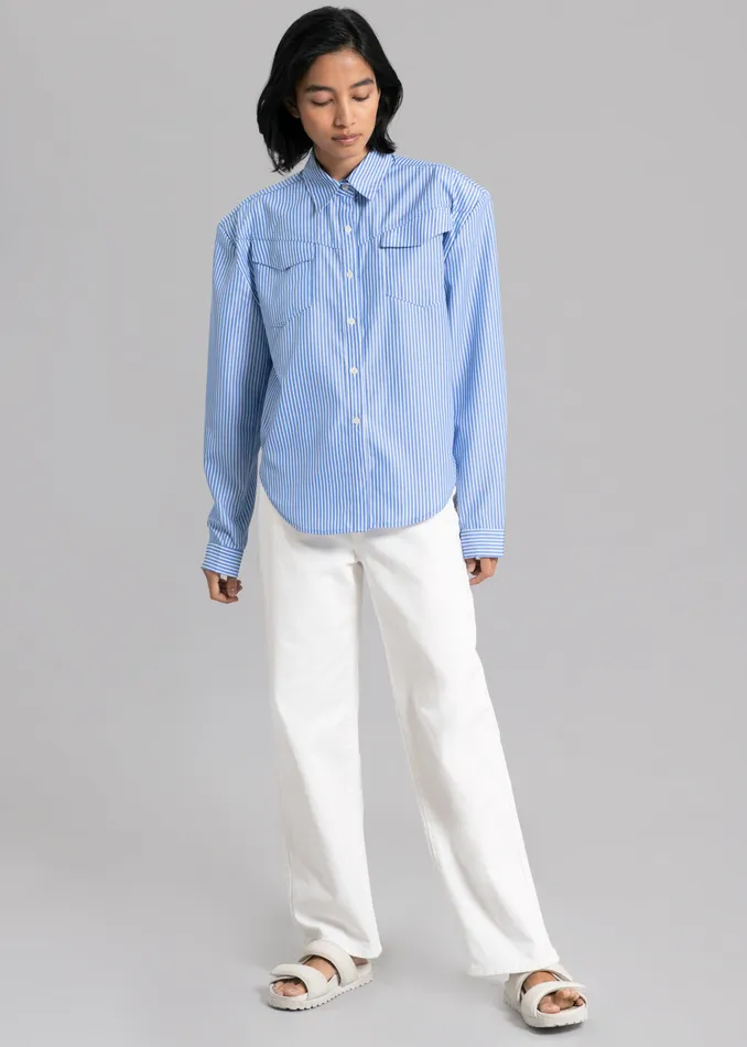 The Frankie Shop Tops Jeanne Padded Shirt 8211 White Stripe 8211 Women