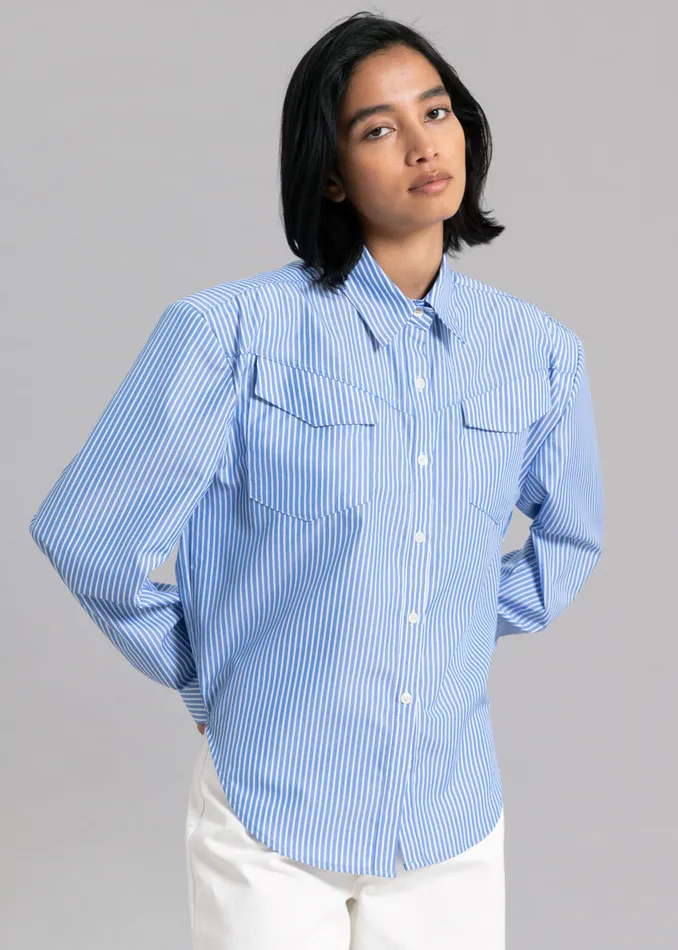 The Frankie Shop Tops Jeanne Padded Shirt 8211 White Stripe 8211 Women