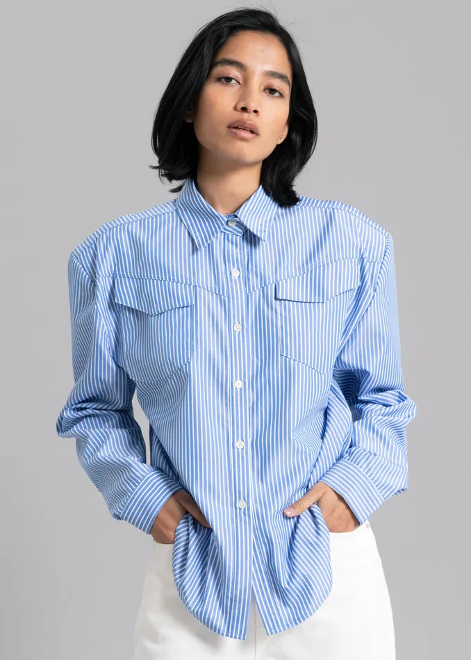The Frankie Shop Tops Jeanne Padded Shirt 8211 White Stripe 8211 Women