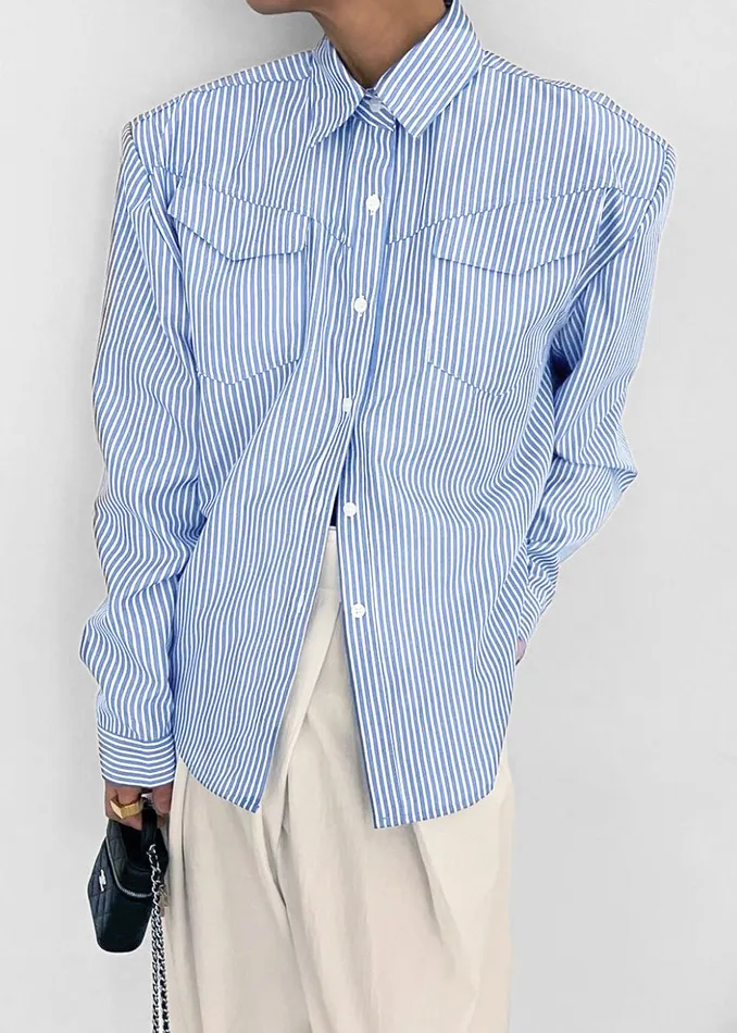 The Frankie Shop Tops Jeanne Padded Shirt 8211 White Stripe 8211 Women
