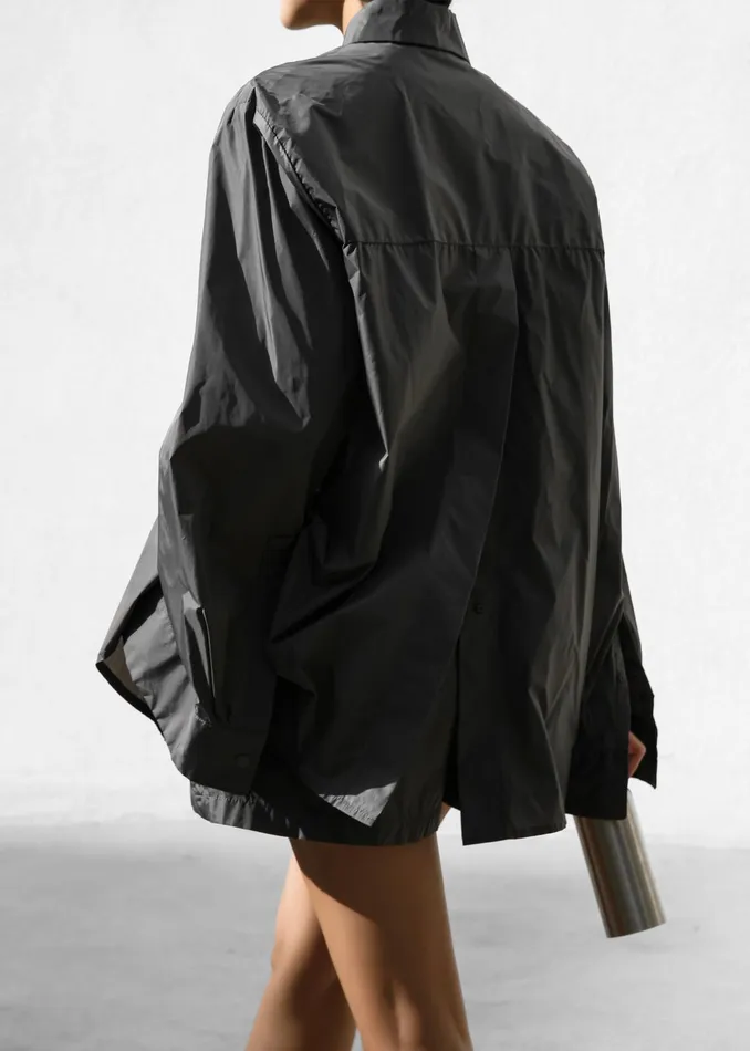 The Frankie Shop Tops Lucy Open Back Oversized Shirt 8211 Charcoal 8211 Women