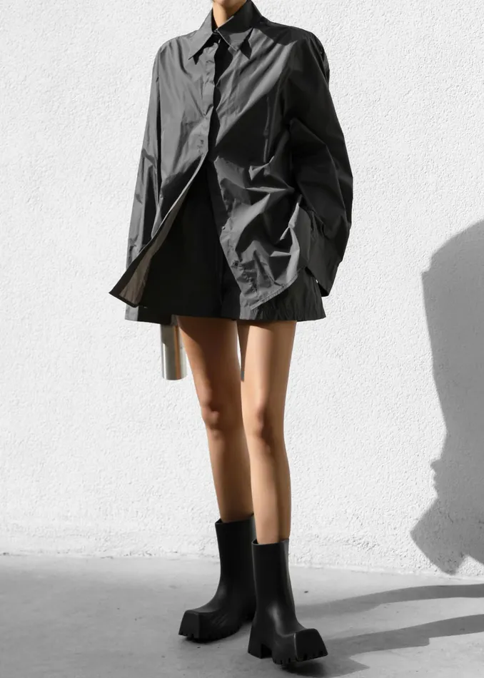 The Frankie Shop Tops Lucy Open Back Oversized Shirt 8211 Charcoal 8211 Women