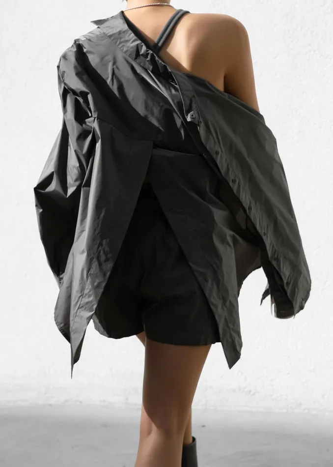 The Frankie Shop Tops Lucy Open Back Oversized Shirt 8211 Charcoal 8211 Women
