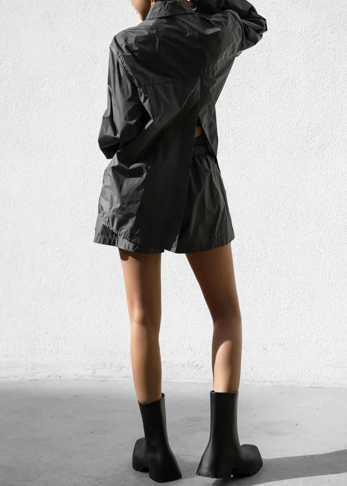 The Frankie Shop Tops Lucy Open Back Oversized Shirt 8211 Charcoal 8211 Women