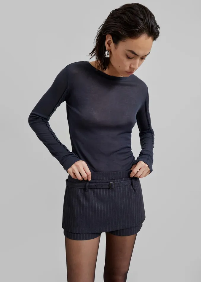 The Frankie Shop Tops Mesa Sheer Long Sleeve Tee 8211 Navy 8211 Women