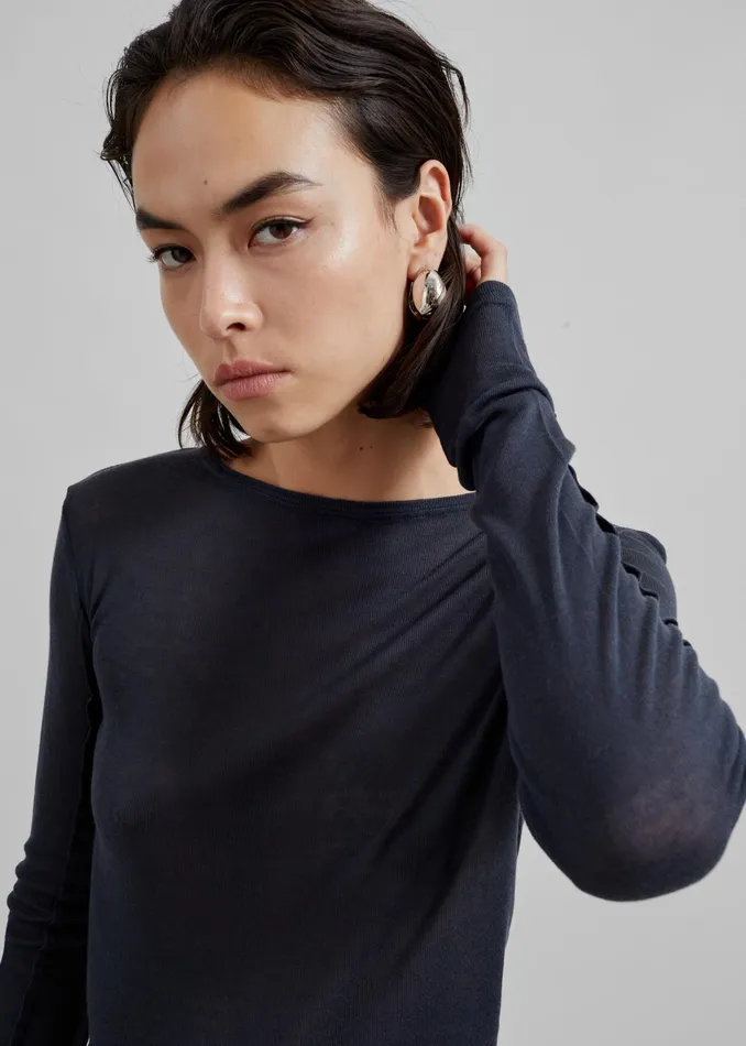 The Frankie Shop Tops Mesa Sheer Long Sleeve Tee 8211 Navy 8211 Women