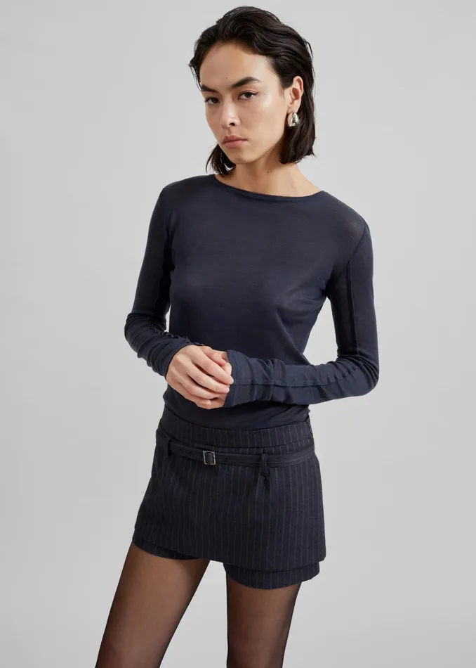 The Frankie Shop Tops Mesa Sheer Long Sleeve Tee 8211 Navy 8211 Women